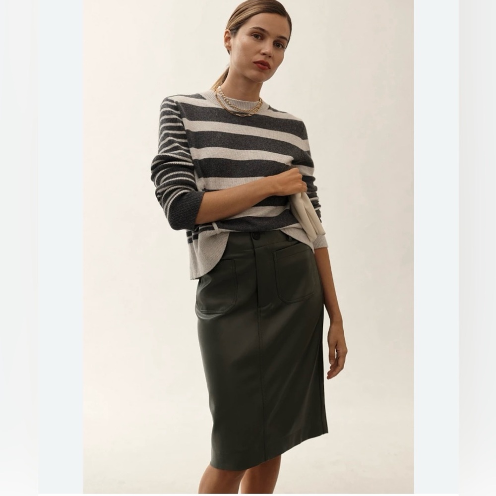Anthropologie faux leather army green skirt